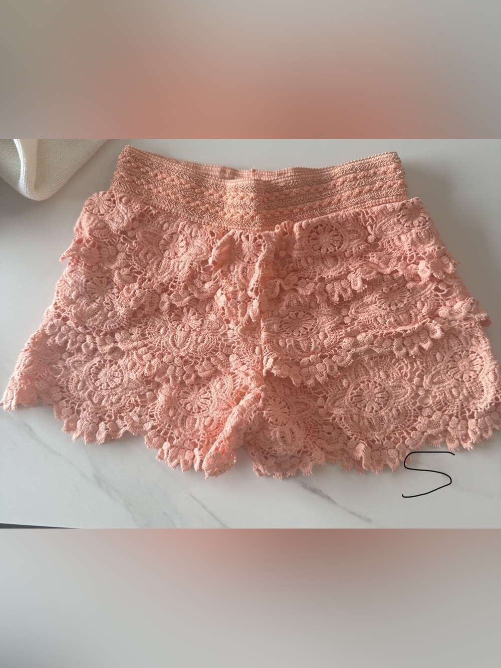 Women's Lace Crochet Sleep Shorts - Peach